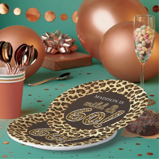 60th Birthday Personalized Leopard Foil Balloon Paper Plate (Multi)