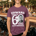 60th Birthday photo and name white text<br><div class="desc">Happy 60th Birthday black text, name and photo t-shirt. Fun 60th personalized photo t-shirt in bold white text design. Personalize this birthday shirt with a photograph of the birthday person in the middle of the number 0. Great idea for adding some fun to a milestone sixtieth birthday party celebration. Other...</div>