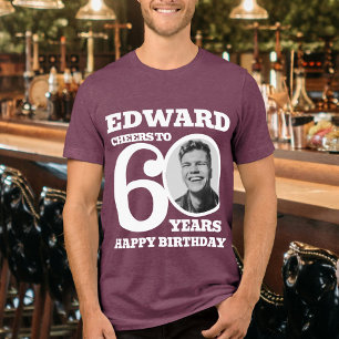 60th Birthday photo and name white text Tri-Blend Shirt