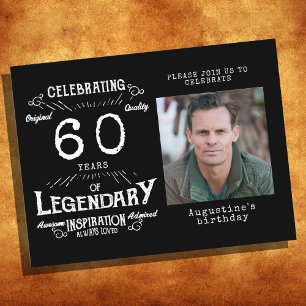 60th Birthday Photo Black Vintage Birthday Invites Postcard