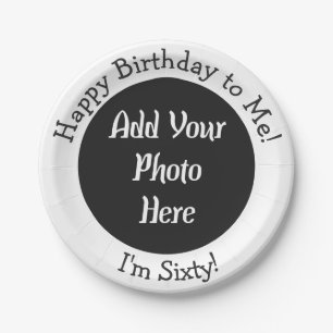 60th Birthday Photo Black White Funny Paper Plate