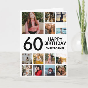 60th Birthday Photo Collage 13 Photos Black White Card