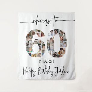 60th Birthday Photo Collage Backdrop Tapestry
