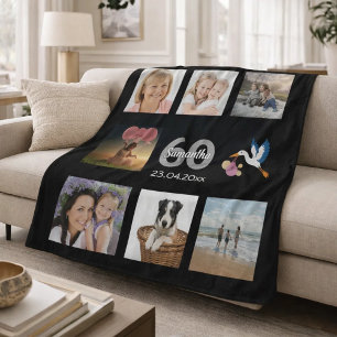 60th birthday photo collage black fleece blanket