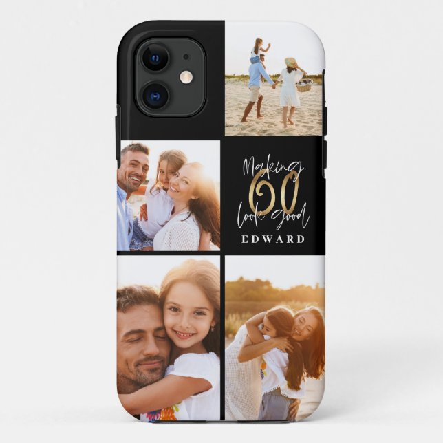 60th birthday photo collage black gold script Case-Mate iPhone case (Back)