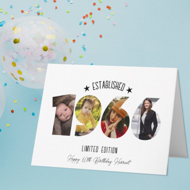 60th birthday Photo Collage established 1966 Thank You Card (Creator Uploaded)