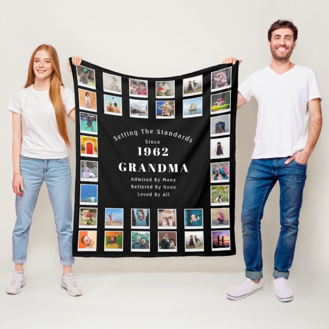 60th Birthday Photo Collage Grandma Fleece Blanket (In Situ)
