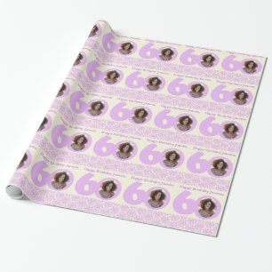 60th Birthday photo damask cream purple wrapping Wrapping Paper