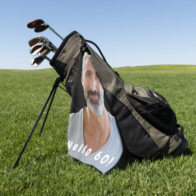 60th birthday photo hello 60 guy golf towel (Green)