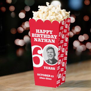 60th birthday photo red and white custom popcorn favor box