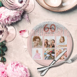 60th birthday photo rose gold glitter pink silver paper plate<br><div class="desc">For a 60th birthday party, celebrating her life with a collage of 6 of your own photos. Personalize and add a name, age 60 and a date. Date of birth or the date of the party. Dark rose gold and black coloured letters. A trendy rose gold coloured background decorated with...</div>