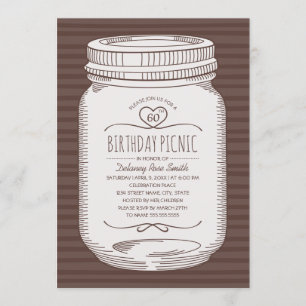 60th Birthday Picnic Party Rustic Mason Jar Invitation