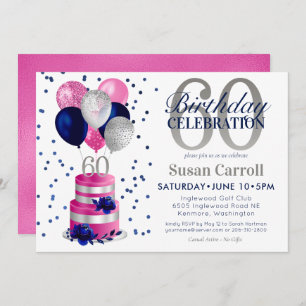 60th Birthday Pink Cake Invitation