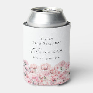 60th Birthday Pink Carnation January Birth Flower Can Cooler