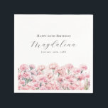 60th Birthday Pink Carnation January Birth Flower Napkin<br><div class="desc">Perfect table decor for a January birthday party. Carnation is the birth flower for that month. It forms a pretty watercolor floral bottom border on this festive personalized napkin. The birthday celebrant's name,  age and birthdate are placed above it using elegant calligraphy and typography. All text is editable.</div>