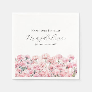 60th Birthday Pink Carnation January Birth Flower Napkin