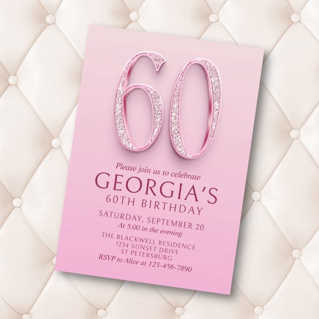 60th Birthday Pink Diamonds Invitation (Creator Uploaded)