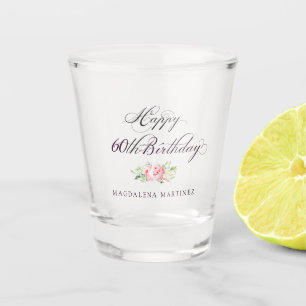 60th Birthday Pink Floral Personalized Shot Glass