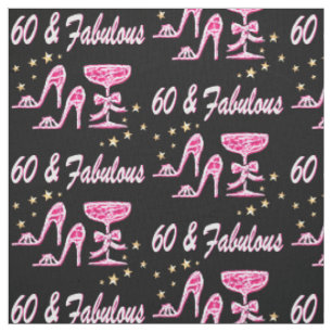 60TH BIRTHDAY PINK HIGH HEELS AND MARTINI FABRIC