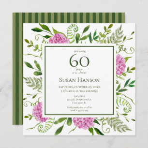 60th Birthday Pink Hydrangeas Invitation
