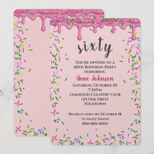 60th Birthday Pink Icing And Sprinkles Invitation