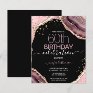 60th Birthday Pink Purple Agate Budget Invitation