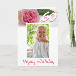 60th Birthday Pink Rose Flower Floral Photo Card