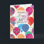 60th Birthday Pink Turquoise Balloons  Card<br><div class="desc">This festive 60th birthday card features colourful balloons in shades of pink gold, purple and turquoise on a white background. Personalize with a name for a unique birthday card. The inside may also be customized with your own greeting or use as is with your name for signature. Designed by world...</div>