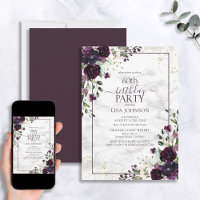 60th Birthday Plum Purple Gold Watercolor Marble