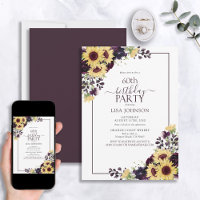 60th Birthday Plum Purple Sunflower Watercolor