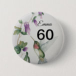 60th Birthday Pretty Bird Garden Flowers Button<br><div class="desc">Celebrate a wonderful 60th birthday for a special woman with a cute hummingbird button. Created from my watercolor painting,  the pretty garden has pastel colors of cream,  pink and green. Perfect for a woman who loves birds and flowers!</div>