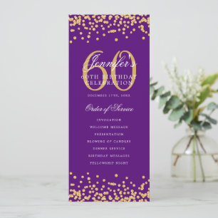 60th Birthday Program Gold Confetti Menu Purple 