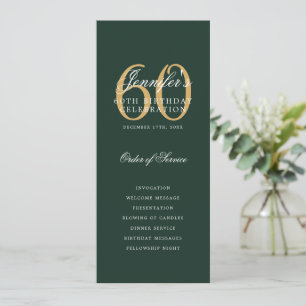 60th Birthday Program Gold Green Thank You