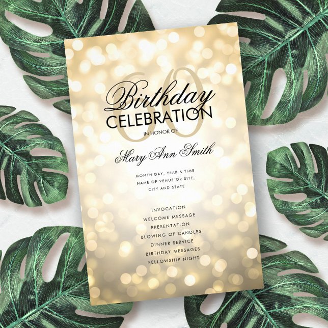 60th Birthday Program Lights Gold w/ Menu  (Creator Uploaded)