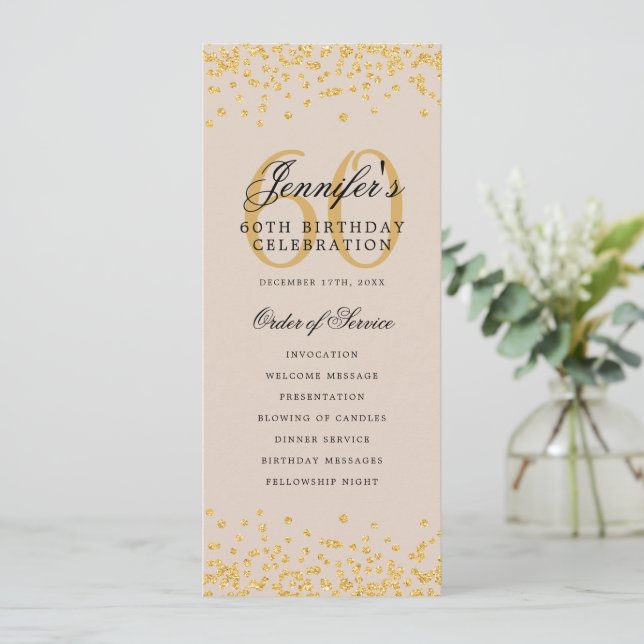 60th Birthday Program Menu Thank U Gold Champagne (Standing Front)