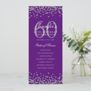 60th Birthday Program Silver Menu Purple 