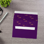 60th birthday purple gold hello 60 typography<br><div class="desc">Outside: purple background colour. Back: template for a name and address. Golden text. Inside: Purple background and faux gold text written with a trendy hand-lettered style script: hello sixty. With golden dots as decor. A simple and trendy envelope for your 60th birthday party invitations, save the dates or thank you...</div>