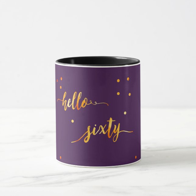 60th birthday purple gold hello 60 typography mug (Center)
