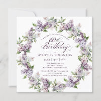 60th Birthday Purple Lilac Spring Flower Square