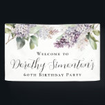 60th Birthday Purple Lilac Spring Flower Welcome Banner<br><div class="desc">Soft watercolor purple lilacs create a pretty springtime 60th birthday welcome banner. The calligraphy adds an elegant touch. All of the text is easily edited. This item is part of the Purple Spring Lilac Flower collection. It lets you choose a theme and then easily create a unique invitation suite, welcome...</div>