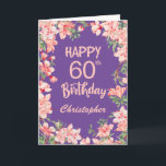 60th Birthday Purple Pink Peach Watercolor Floral Card<br><div class="desc">60th Birthday Purple Pink Peach Watercolor Floral Birthday Card. For further customization,  please click the "Customize it" button and use our design tool to modify this template.</div>