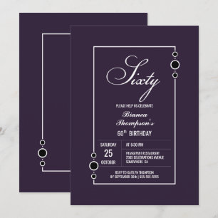 60th Birthday Purple with White Frame Party Invitation