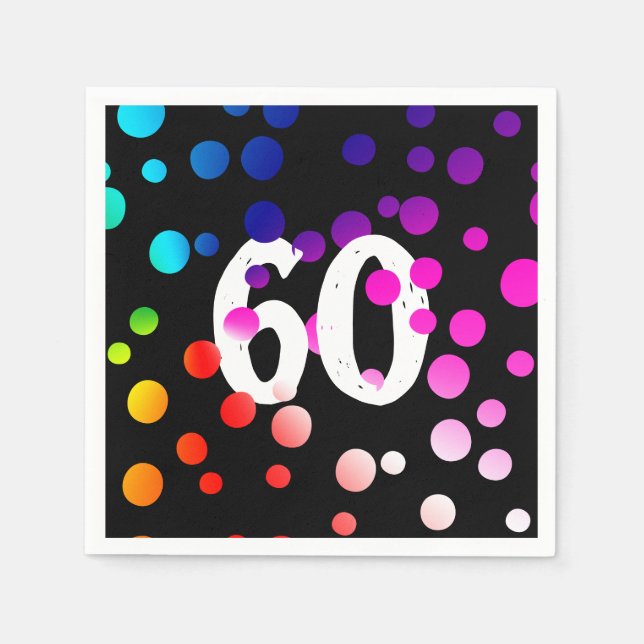 60th Birthday Rainbow Dots on Black   Napkin (Front)