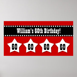 60th Birthday Red Black White Stars Banner V60S Poster