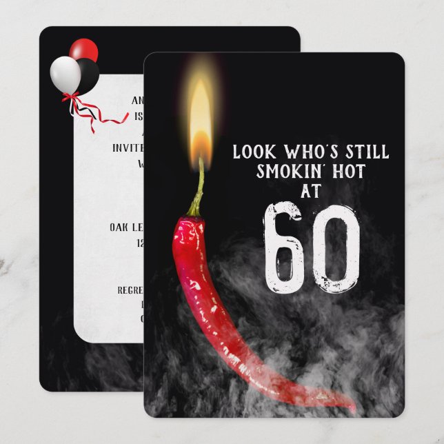 60th Birthday Red Hot Pepper Candle    Invitation (Front/Back)