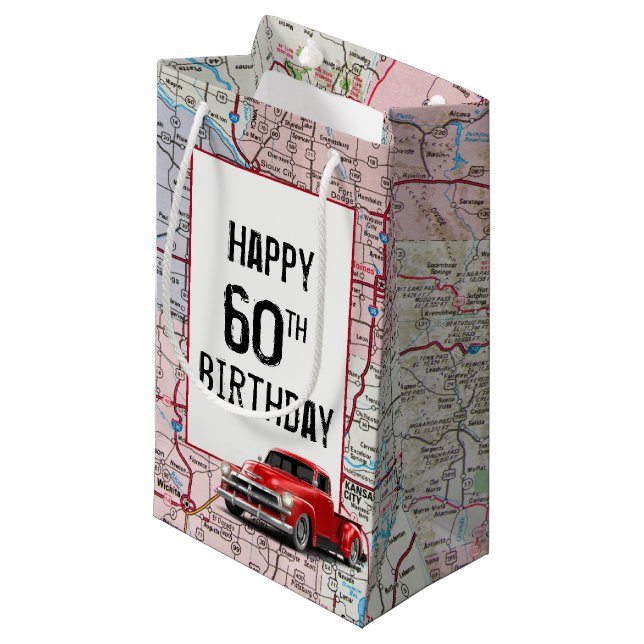 60th Birthday Red Retro Truck on Map   Small Gift Bag (Front Angled)