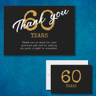 60th Birthday Retro Black And Gold Thank You Card