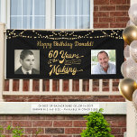 60th Birthday Retro Black Gold String Lights Photo Banner<br><div class="desc">Celebrate a 60th birthday with this black and gold party banner sign with string lights featuring a retro typography title design of 60 YEARS IN THE MAKING that incorporates their birth year as part of the design, 2 photos (fun to include Then and Now photos) and your personalized custom message...</div>