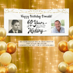 60th Birthday Retro String Lights 2 Photo Banner<br><div class="desc">Celebrate a 60th birthday with this black and gold party banner sign with string lights featuring a retro typography title design of 60 YEARS IN THE MAKING that incorporates their birth year as part of the design, 2 photos (fun to include Then and Now photos) and your personalized custom message...</div>