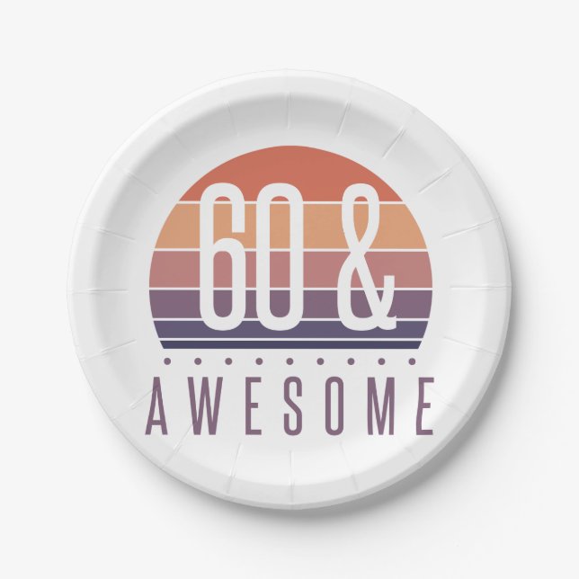 60th Birthday Retro Sunset Paper Plate (Front)